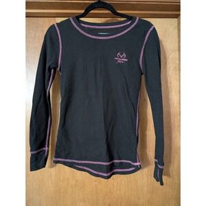 REALTREE Girls Size Medium 8-10 Black Pink Long Sleeve Thermal Long John Style